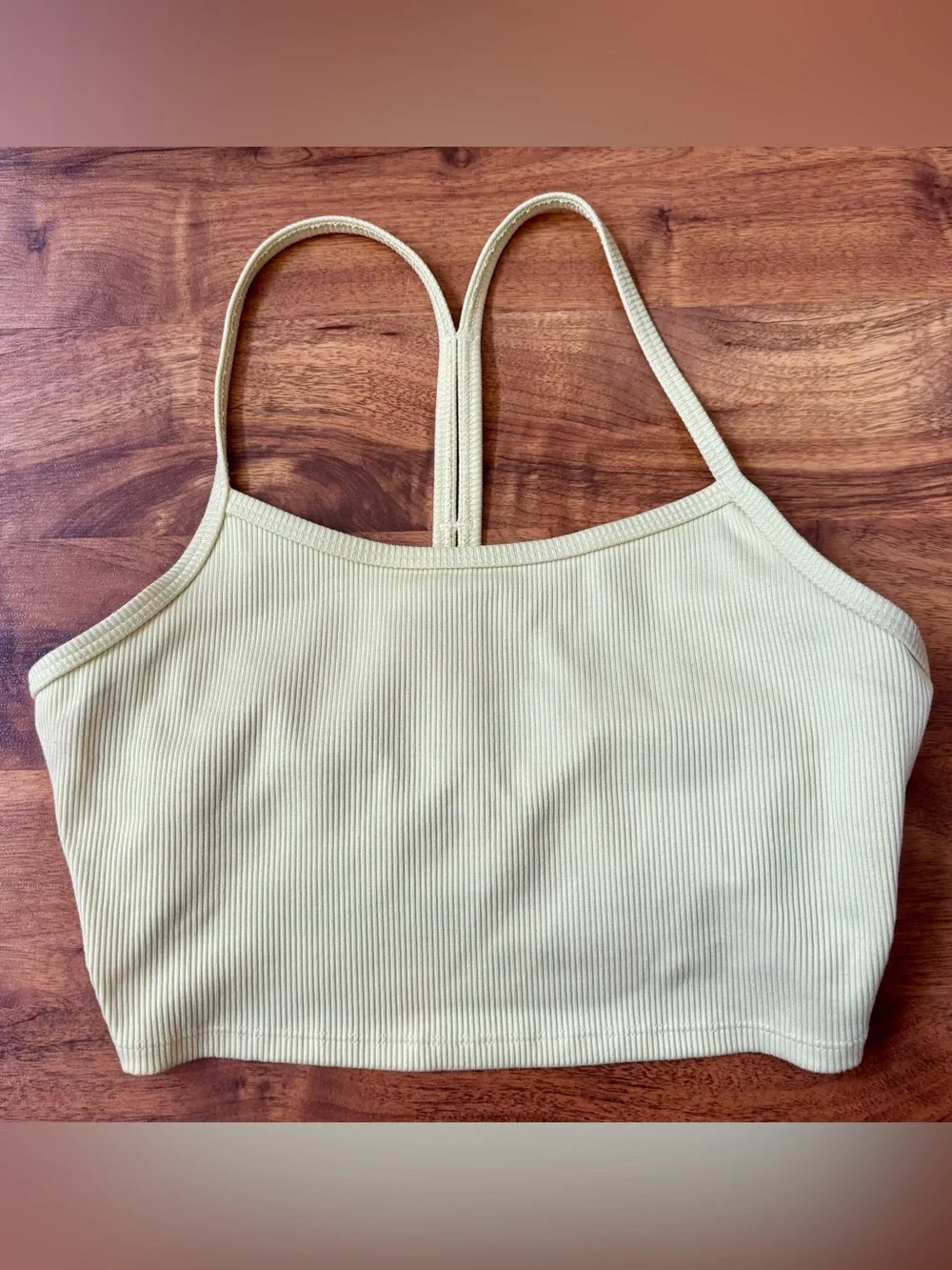Alo Yoga Light Yellow Ribbed Strappy Cropped Tank Top Size S (Unpadded)